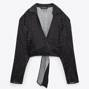 Zara Black and White Polka Dot Print Wrap Blouse & Skirt Set